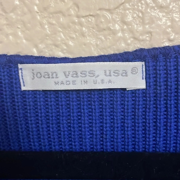 Vintage Joan Vass USA Royal Blue Knit Boxy Sweater Top Made in USA 3/4 Sleeves - Picture 6 of 13